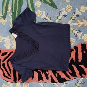 Sezane miranda dark blue linen top